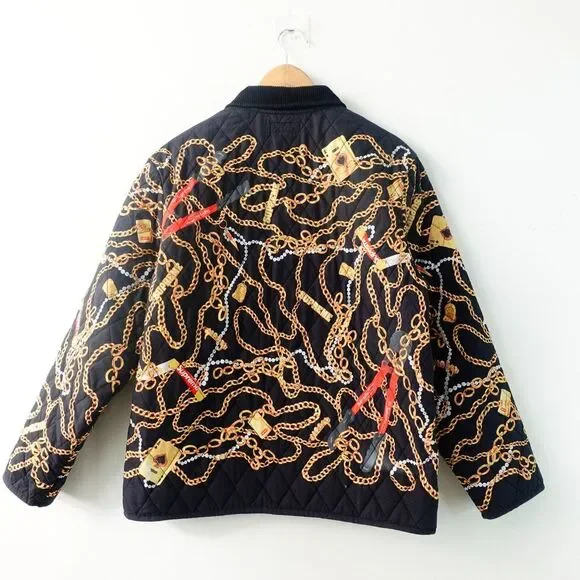 SUPREME Jacket Medium Black Gold Chain Quilted Reverse‎ Streetwear Y2K Logo NWT